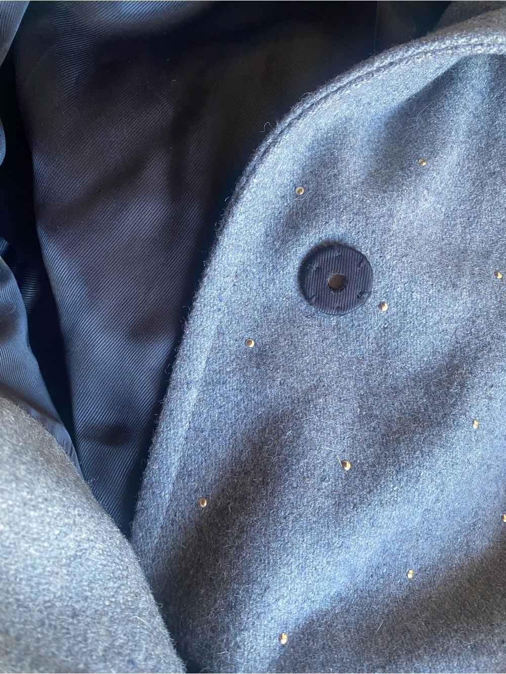 Stella Mccartney Wool Cape Coat Gray Women’s Gold Stud Sz Médium - Picture 13 of 13